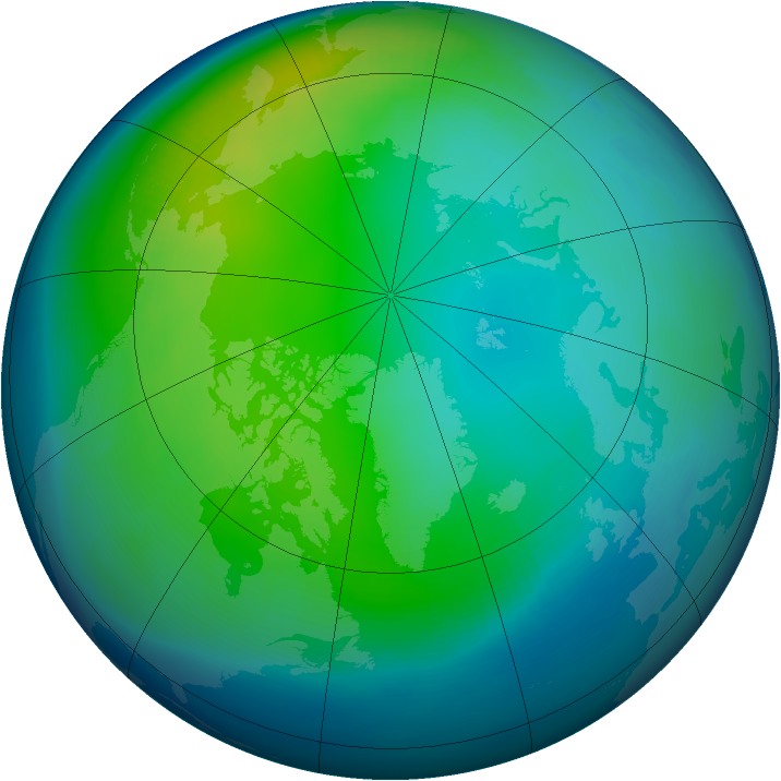 Arctic ozone map for November 1992